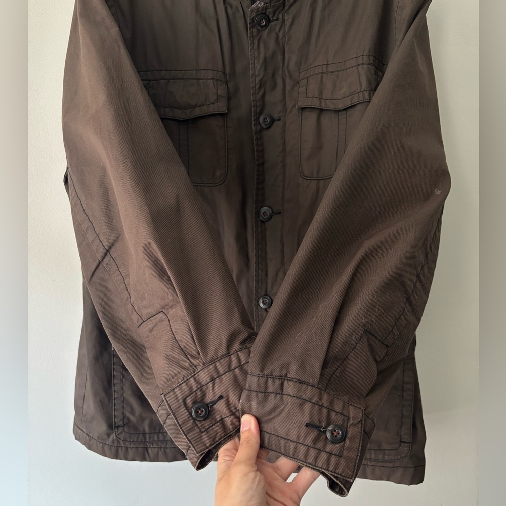 Vintage Streetwear Men Chocolate Brown Preppy Flannel Bomber Barn Jacket Large - Picture 8 of 11